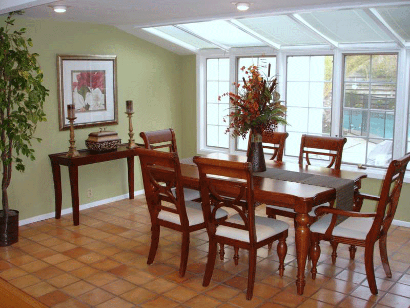 Dining room Light Green Walls Soften Saltillo Tile